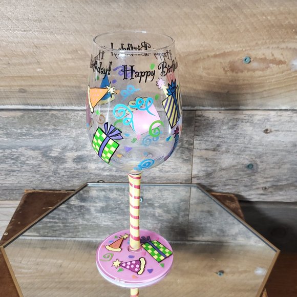 Top Shelf Handpainted Wine Glass - Happy Birthday  with Box - Picture 3 of 7